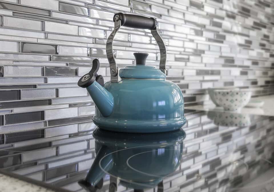 Glass Tile Staging Real Estate Blue Kitchen Teapot