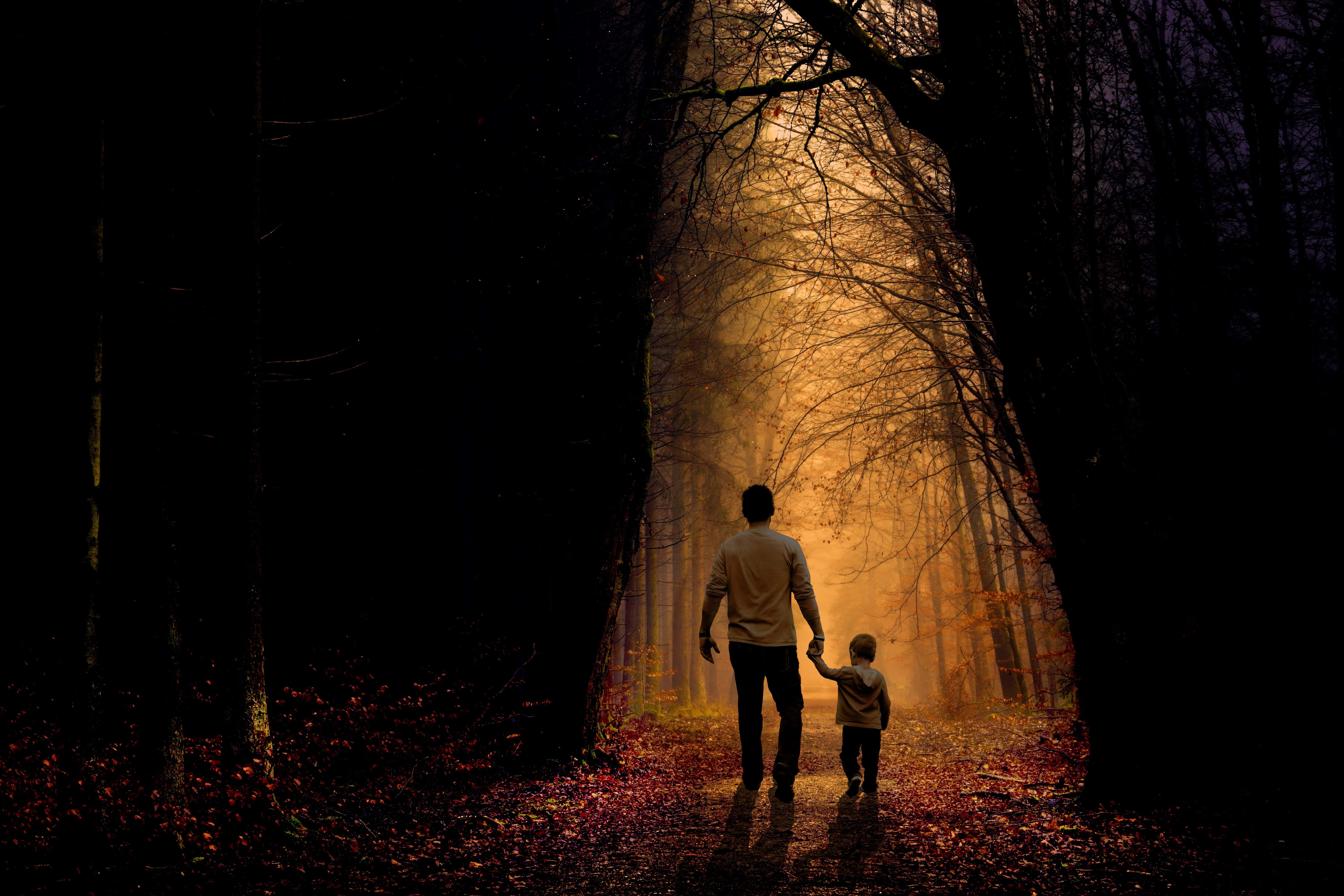 Canva - Father and Son Walking in the Forest