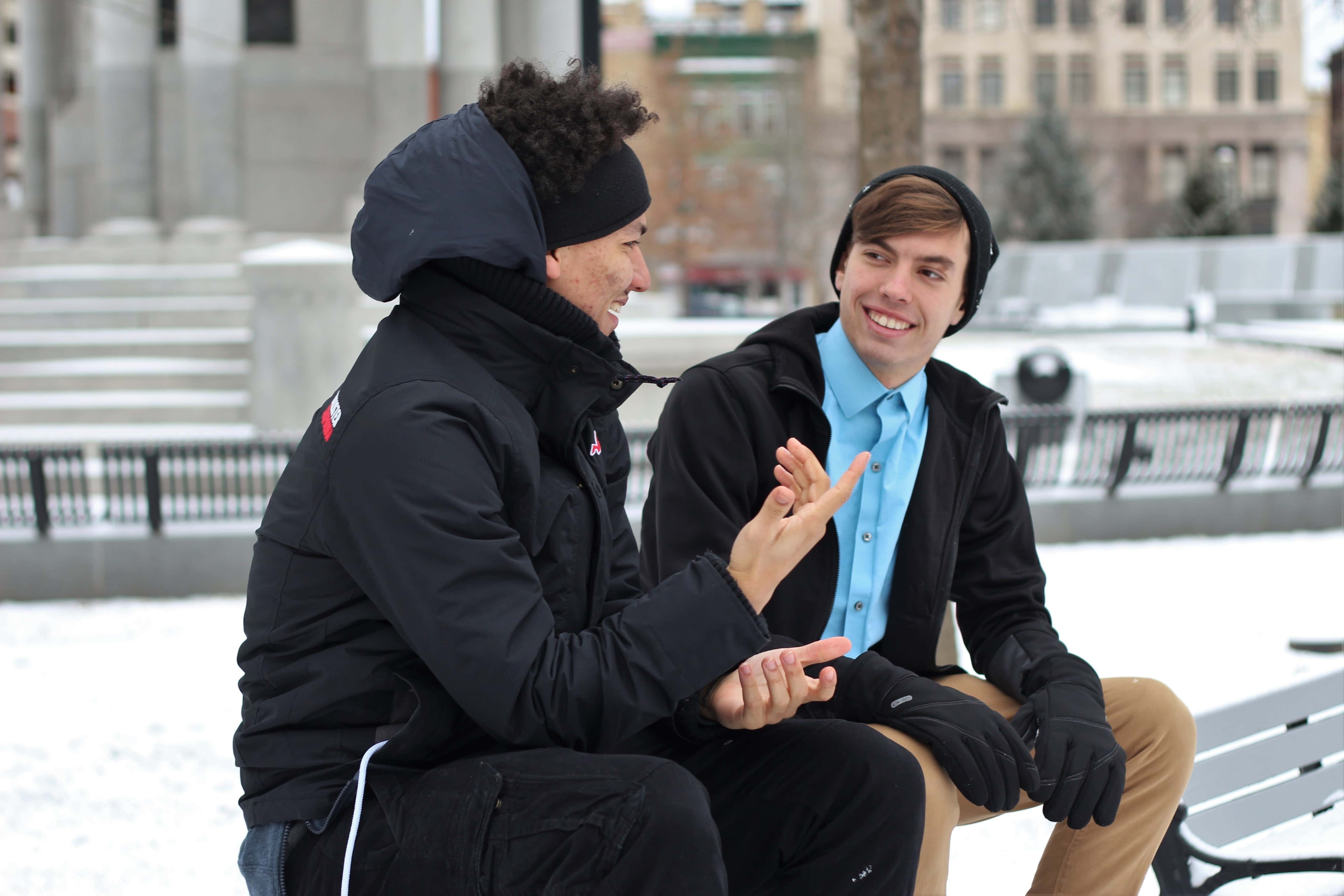 Canva - Young Men Talking on Winter Outdoors