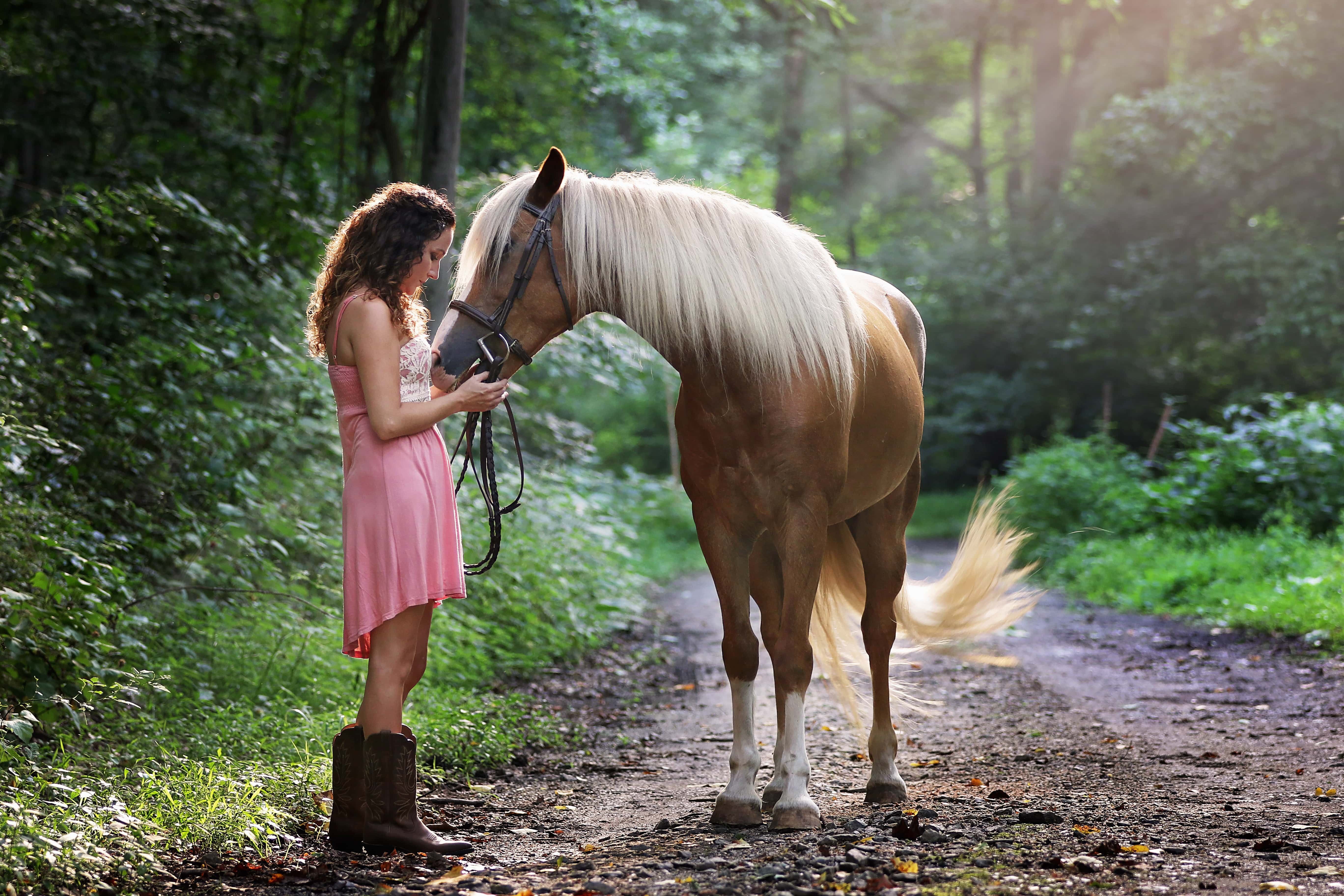 Canva - Woman Wearing Pink Dress Standing Next to Brown Horse