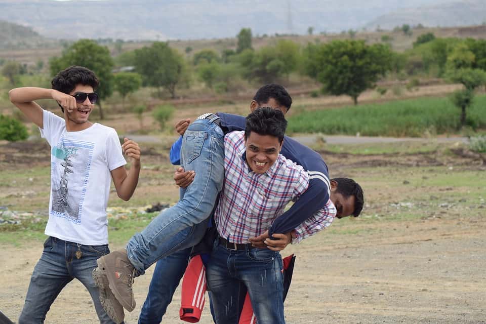 Play Fighting Friends Group Adult Boy Man Outdoors