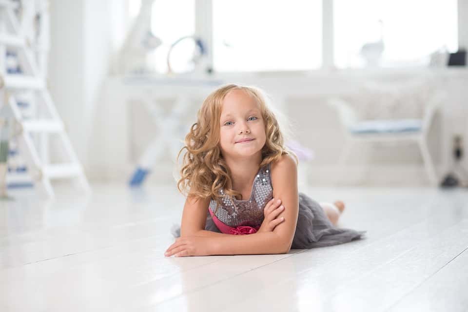 Happy Cute Young Home Room Girl White Lying