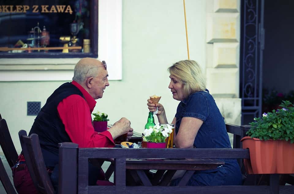Table Spouses Chairs Old Man People Woman
