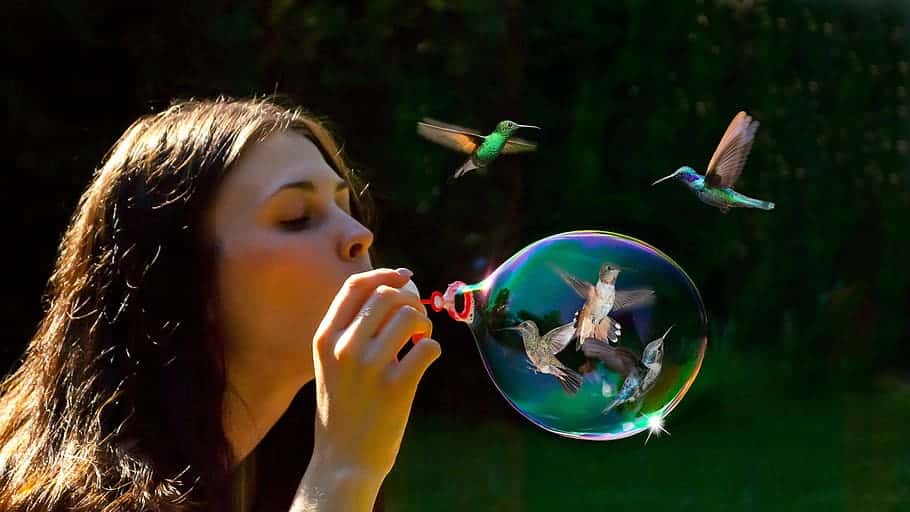 blow-bubbles-woman-girl-birds
