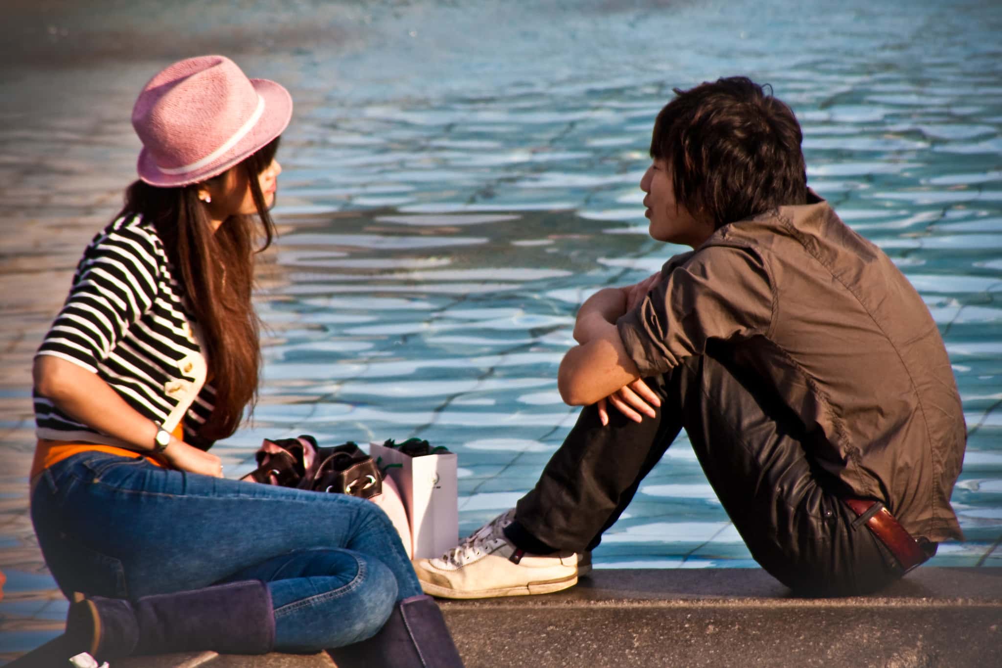 Teens By A Fountain