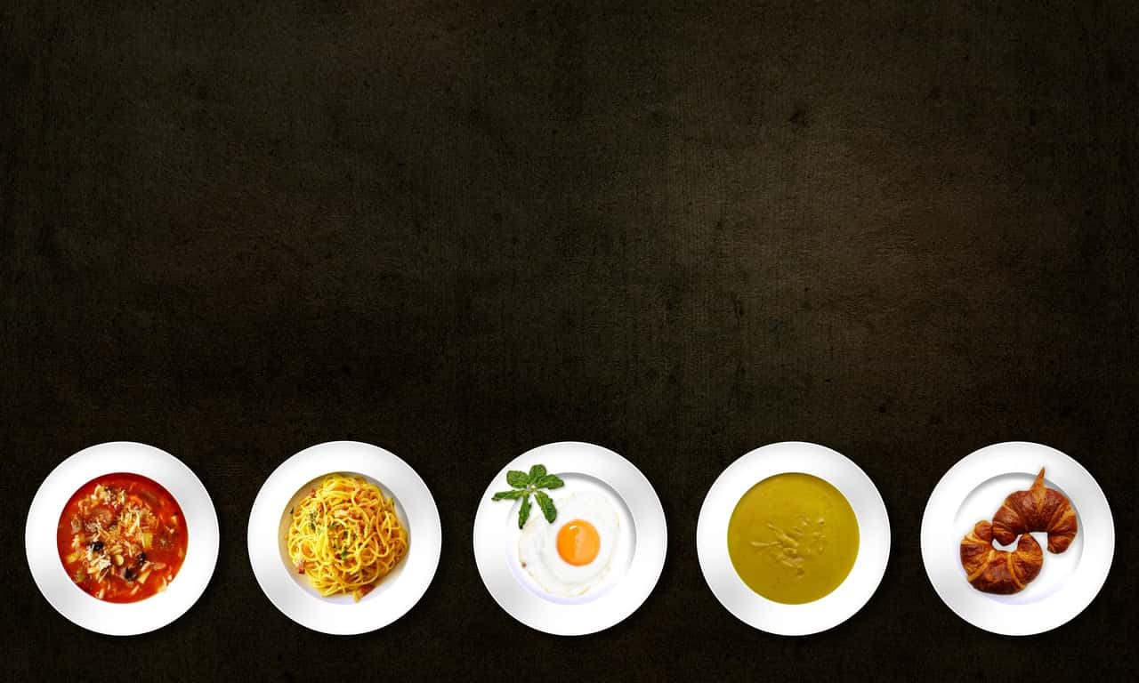 five-white-plates-with-different-kinds-of-dishes-54455