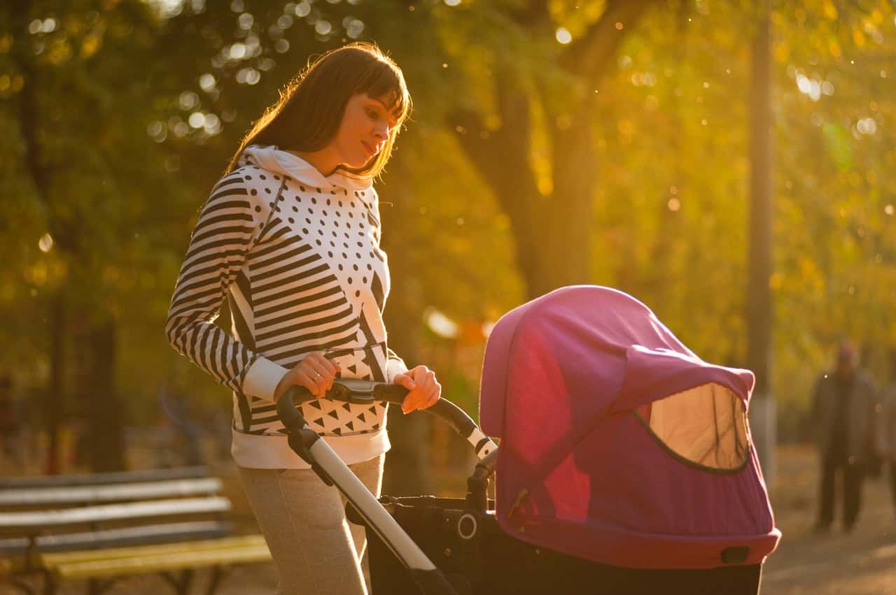 woman-holding-pink-and-black-stroller-1007788
