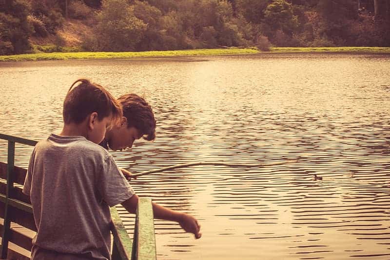 boy-in-gray-shirt-sitting-on-wooden-dock-during-daytime